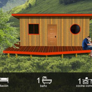 Módulo prefabricado sustentable con 1 habitación, baño y cocina-comedor